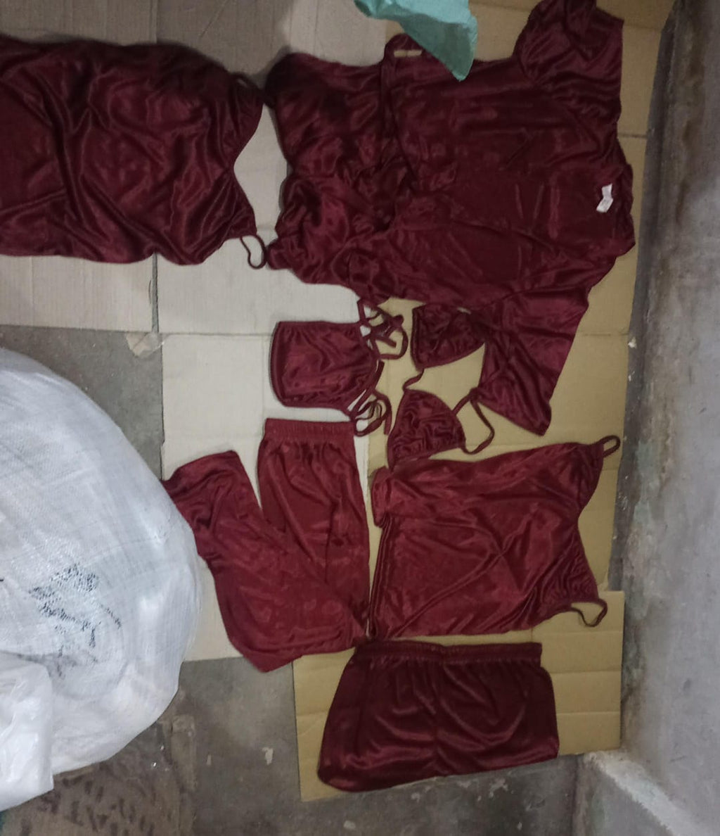 7-Piece Satin Sleepwear &amp; Lingerie Set for Women ? Luxury Nightwear Collection with Robe, Slip Dress, Camisole &amp; More (DC-7001)