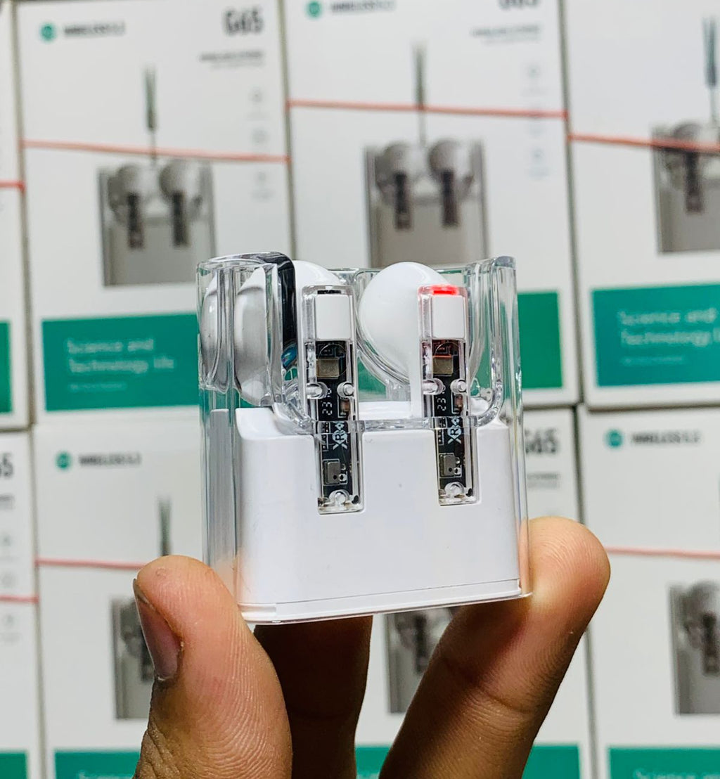 G65 Wireless Stereo HiFi Earphones ? Bluetooth 5.3, Transparent Design, ANC, Sweatproof, Built-in Microphone, 7-Hour Battery