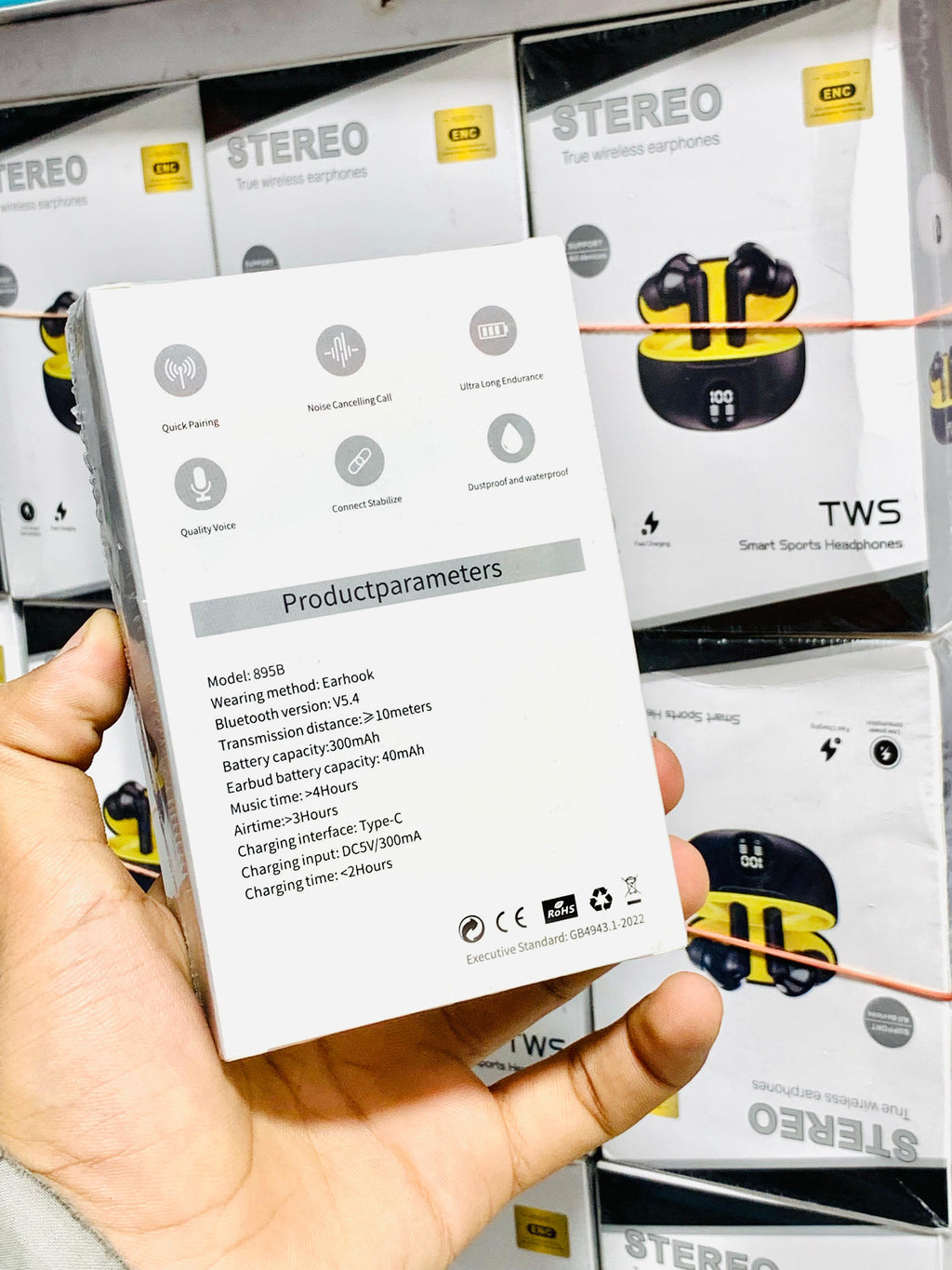 Stereo Wireless Earphones 895B ? Bluetooth v5.4, Premium Deep Bass, Waterproof, Dustproof, LCD Display, Long Battery Life