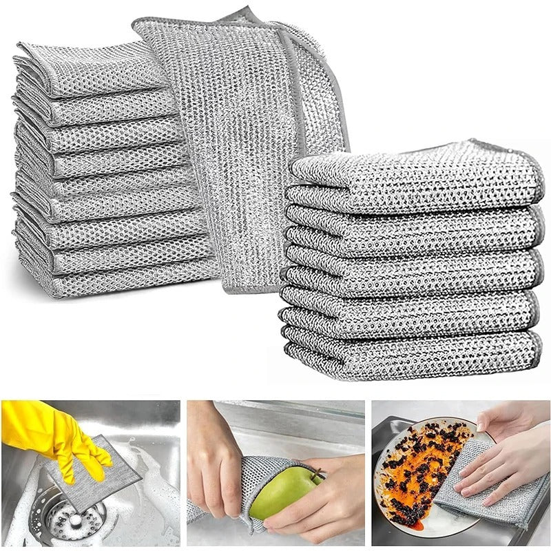 Pack of 4 Multipurpose Wire Dish Cloths ? Durable Metal Wire Scrubbers for Cleaning Dishes, Pots, Pans &amp; Kitchen Utensils, Rust-Resistant &amp; Long-Lasting Cleaning Pads
