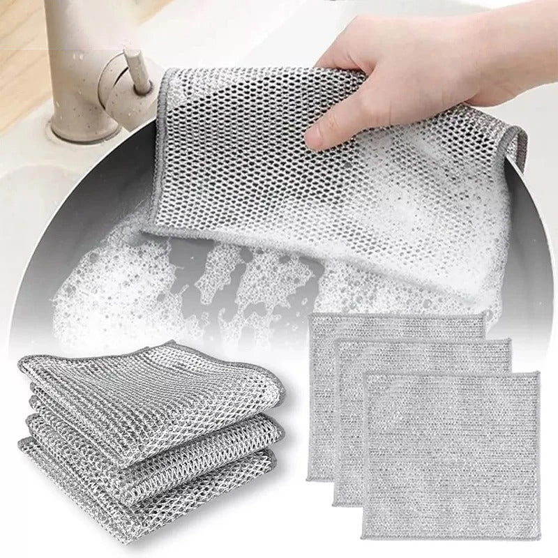 Pack of 4 Multipurpose Wire Dish Cloths ? Durable Metal Wire Scrubbers for Cleaning Dishes, Pots, Pans &amp; Kitchen Utensils, Rust-Resistant &amp; Long-Lasting Cleaning Pads