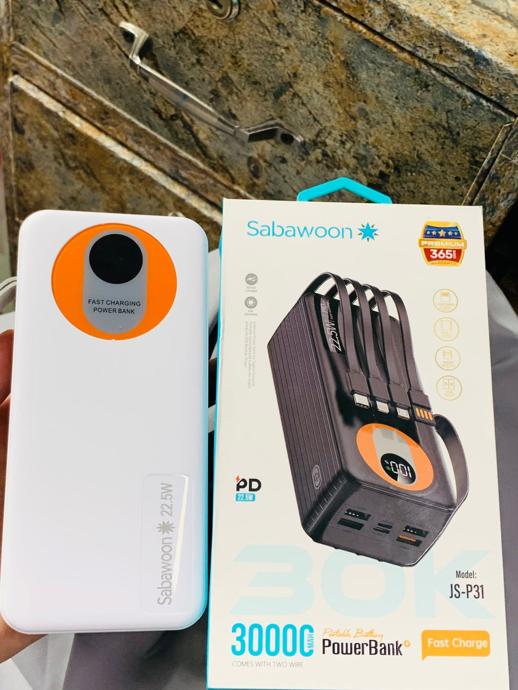 Sabawoon 30000mAh Power Bank ? Fast Charging, Built-in 4 Cables, Lithium Battery, Universal Mobile Compatibility