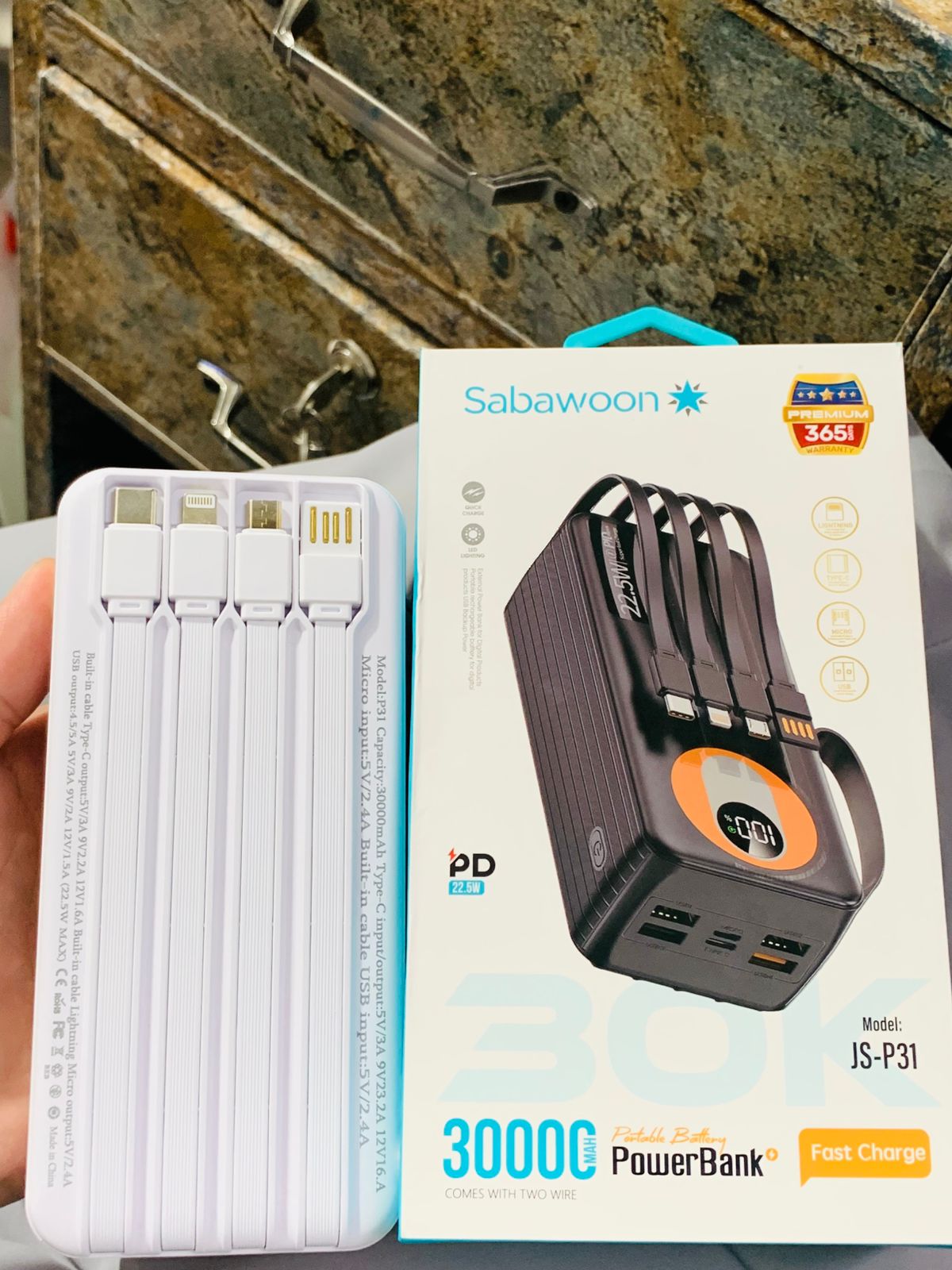 Sabawoon 30000mAh Power Bank ? Fast Charging, Built-in 4 Cables, Lithium Battery, Universal Mobile Compatibility