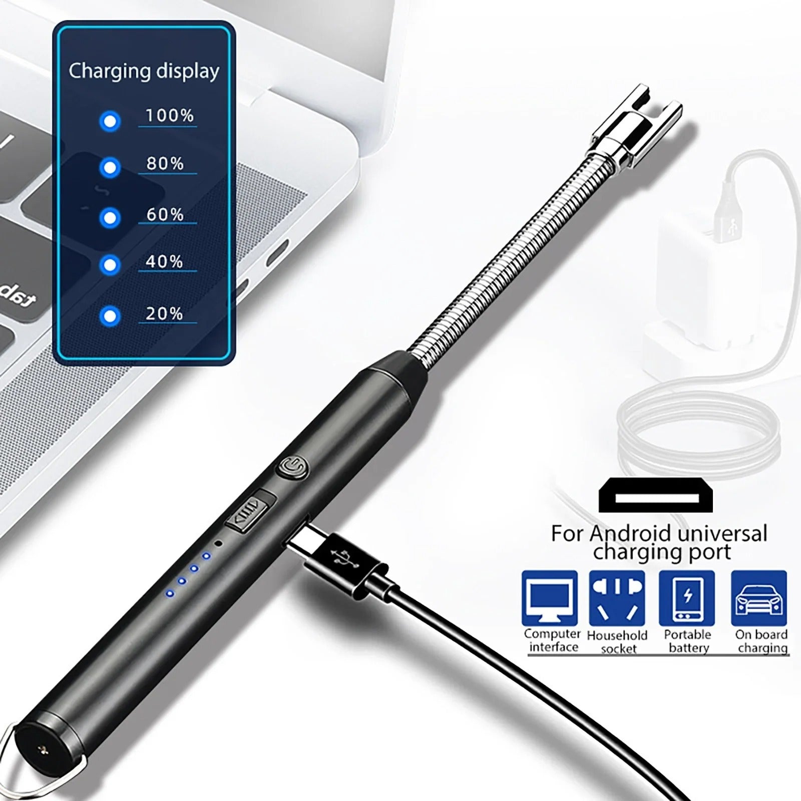 360° Outdoor Kitchen Lighter ? USB Rechargeable Portable Electronic Arc Lighter with Flexible Neck, Safety Lock, Windproof &amp; Eco-Friendly Design for Candles &amp; Gas Stoves