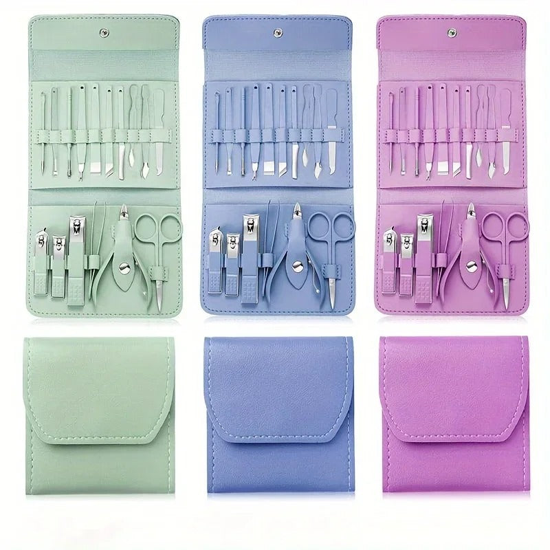 16pcs Professional Manicure &amp; Pedicure Set ? Nail Clippers, Cuticle Nippers &amp; Grooming Tools with Travel Case (Random color)