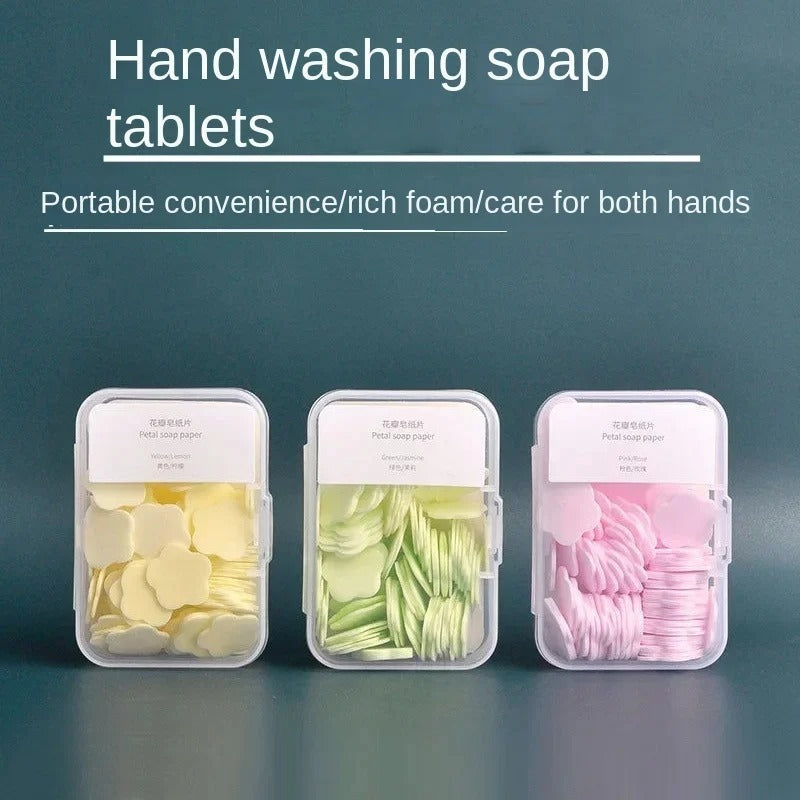 Pack of 2 Portable Disposable Soap Tablets ? 50 Sheets per Box, Travel-Friendly Soap Paper (Random Color)