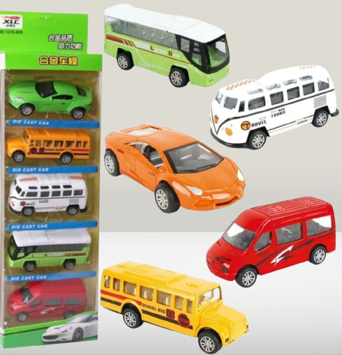 5-Piece Die Cast Metal Car and Bus Set ? 1:64 Scale City Vehicle Collection for Kids ? Pull Back &amp; Release ? Durable Metal &amp; Plastic Construction ? Educational Toy for Ages 3