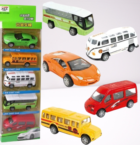 5-Piece Die Cast Metal Car and Bus Set ? 1:64 Scale City Vehicle Collection for Kids ? Pull Back &amp; Release ? Durable Metal &amp; Plastic Construction ? Educational Toy for Ages 3