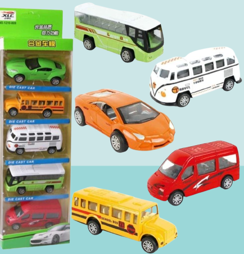 5-Piece Die Cast Metal Car and Bus Set ? 1:64 Scale City Vehicle Collection for Kids ? Pull Back &amp; Release ? Durable Metal &amp; Plastic Construction ? Educational Toy for Ages 3
