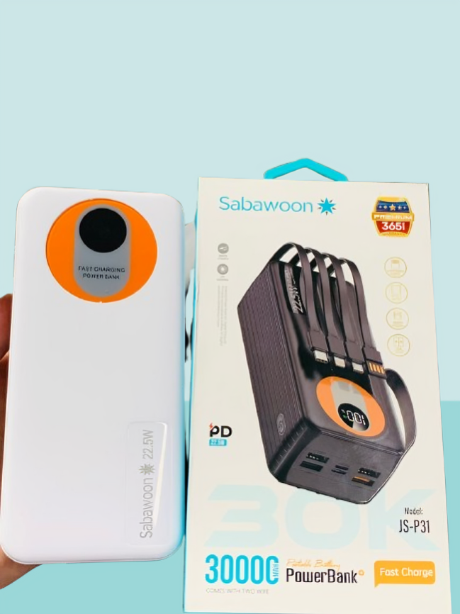 Sabawoon 30000mAh Power Bank ? Fast Charging, Built-in 4 Cables, Lithium Battery, Universal Mobile Compatibility