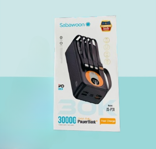 Sabawoon 30000mAh Power Bank ? Fast Charging, Built-in 4 Cables, Lithium Battery, Universal Mobile Compatibility