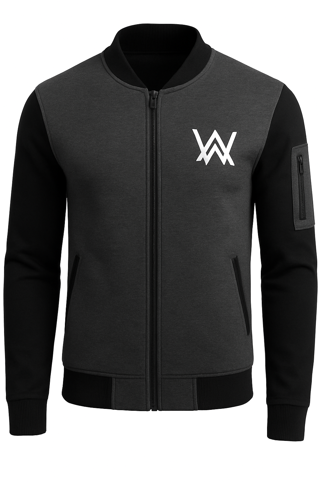 NEW Winter Collection Charcoal Grey WA Printed Zipper Jacket for Men &amp; Boys ? Premium Fleece Material, Stylish Bomber Design, Full Front Zipper Closure