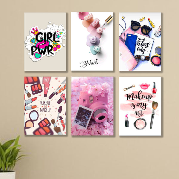 set of 5 make up themed girls room decore wall art wooden sticky Phototile frames