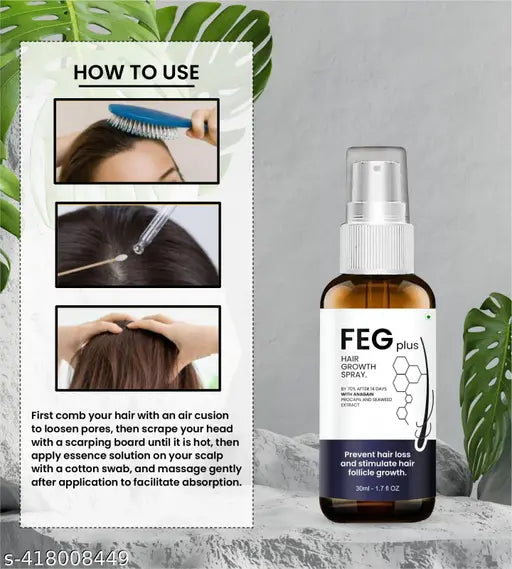 FEG PLUS Hair &amp; Beard Growth Serum Spray 50ml | 22% Seaweed Extract, Rosemary, Redensyl, Anagain &amp; 5% Minoxidil | Anti Hair Loss, Regrowth Treatment