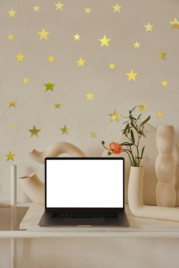 15 stars Mirror Matrial Acrylic  Wall Art Decor star Stickers Decals for Kids Girls Bedroom Bathroom Playroom golden