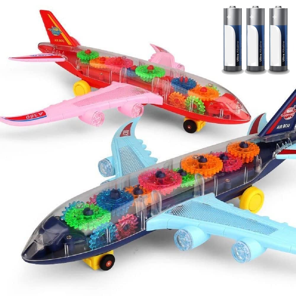 New Trending Transparent Gear Plane Toy ? Light Mode, Music, Bump-and-Go Action, 45×46 cm, Battery Operated, for Kids Ages 3 and Up