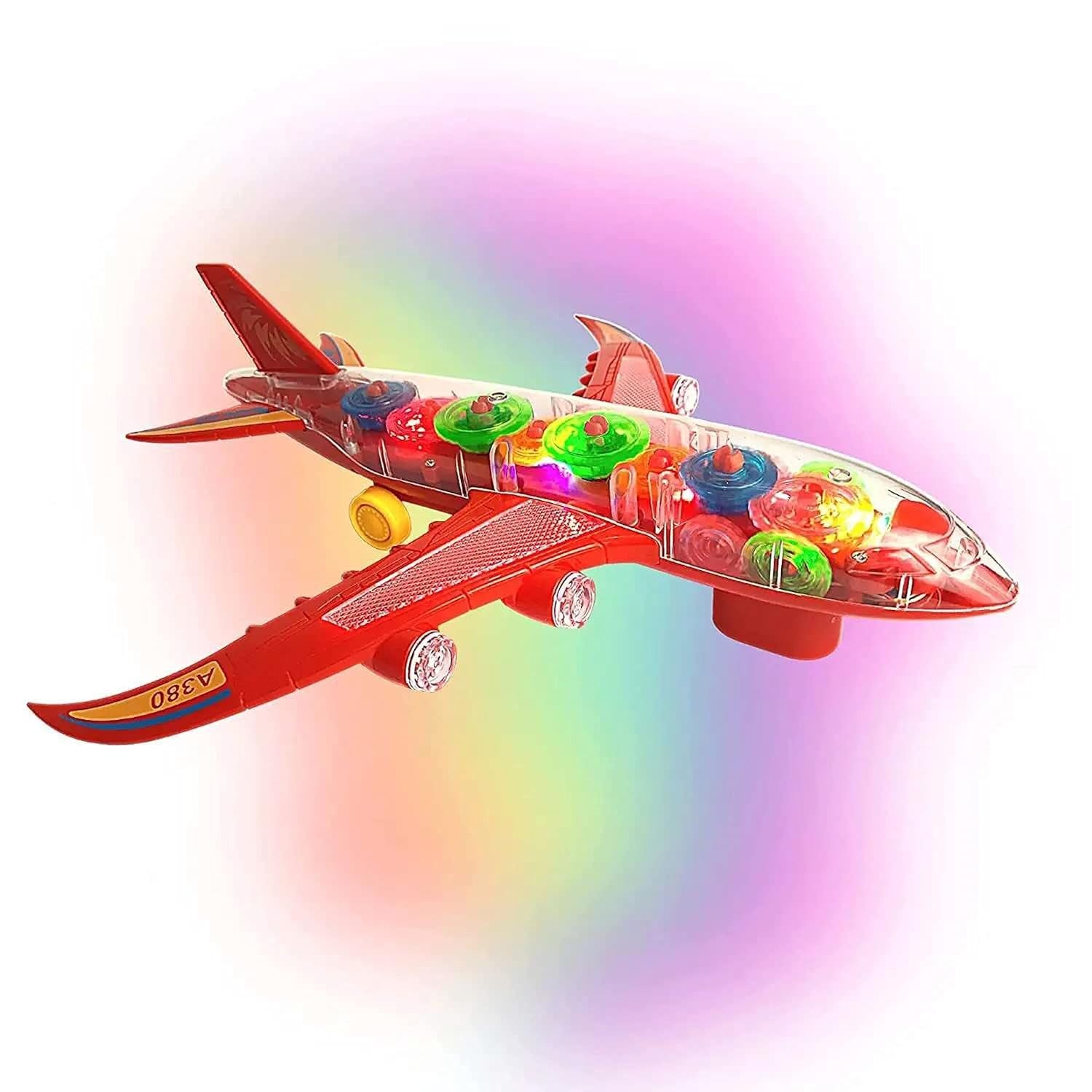 New Trending Transparent Gear Plane Toy ? Light Mode, Music, Bump-and-Go Action, 45×46 cm, Battery Operated, for Kids Ages 3 and Up