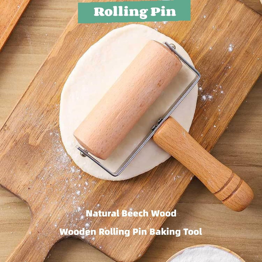 2pcs Wooden Rolling Pin for Baking ? Hand Push Dough Roller with Non-Stick Surface, Lightweight &amp; Kid-Friendly