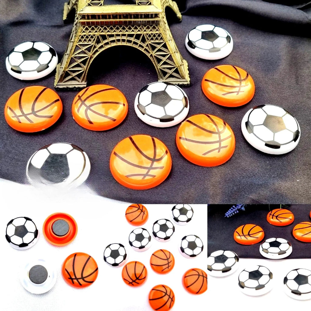 Basketball &amp; Football Refrigerator Magnets ? Set of 10 Durable Sports-Themed Decorative Magnets (1.5 x 1.5 Inches)