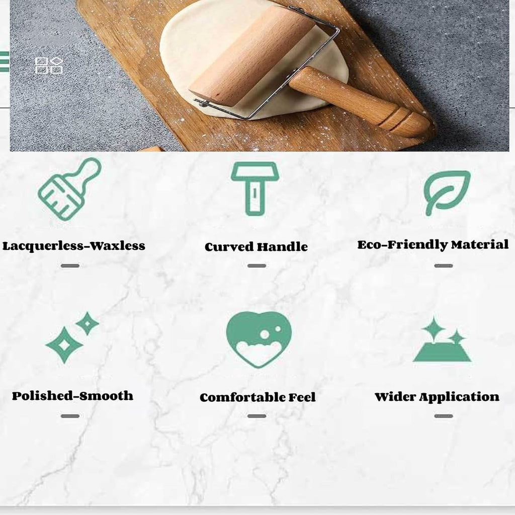 2pcs Wooden Rolling Pin for Baking ? Hand Push Dough Roller with Non-Stick Surface, Lightweight &amp; Kid-Friendly