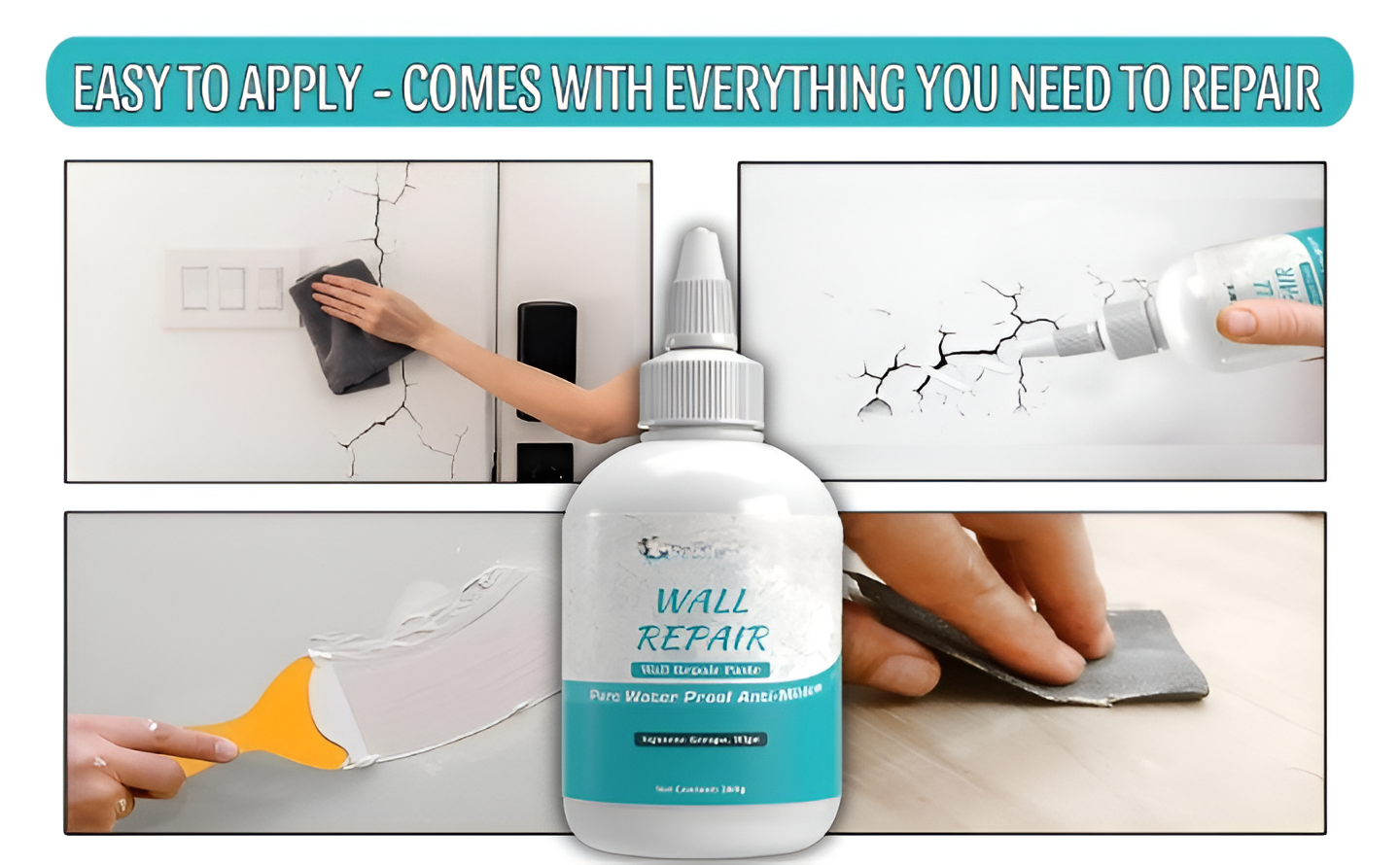 Wall Repair Paste 200gm ? White Waterproof Crack Filler With Scraper, Wall Putty &amp; Hole Mending Agent for Damaged Walls and Joints