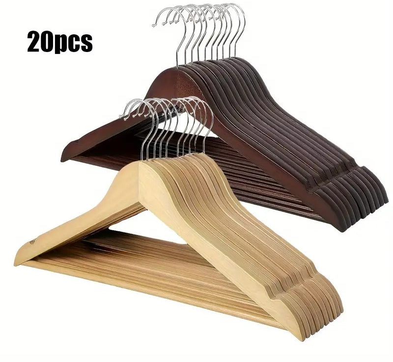 Premium Wooden Hangers ? Pack of 20 Durable Slim Hangers with Pants Bar ? Smooth Finish for Closet Organization (Brown &amp; Light Wood) (With Box)