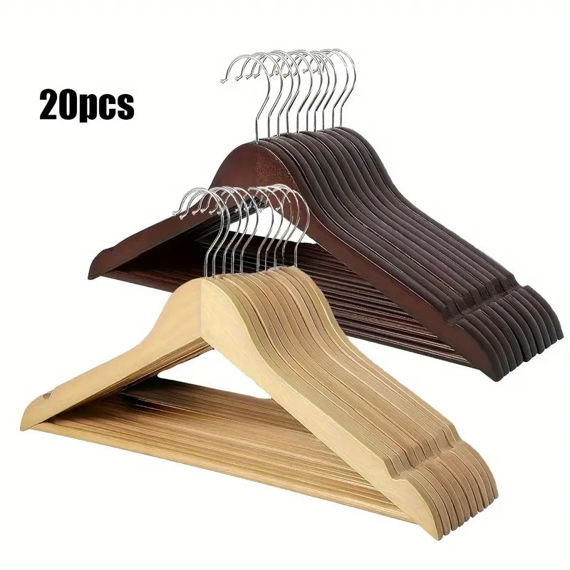 Premium Wooden Hangers ? Pack of 20 Durable Slim Hangers with Pants Bar ? Smooth Finish for Closet Organization (Brown &amp; Light Wood) (With Box)