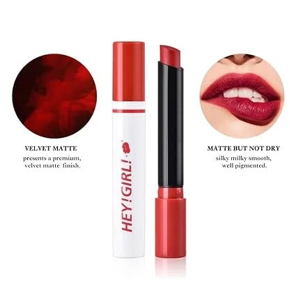 Heng Fang Hey Girl Lipstick Pack of 4 ? Original Velvet Matte Lipsticks with Long Lasting Colors Light Brown, Red, Pink, Orange