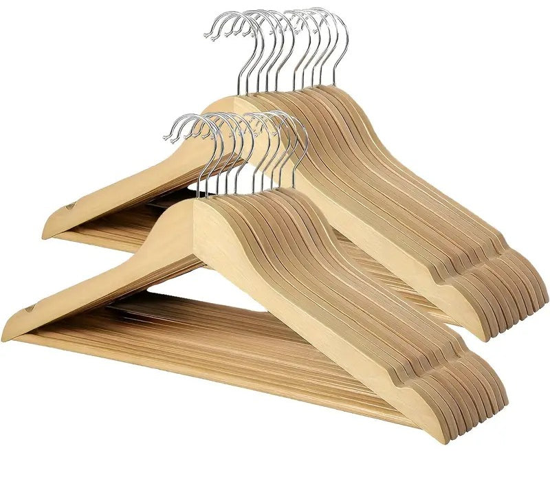 Premium Wooden Hangers ? Pack of 20 Durable Slim Hangers with Pants Bar ? Smooth Finish for Closet Organization (Brown &amp; Light Wood) (With Box)