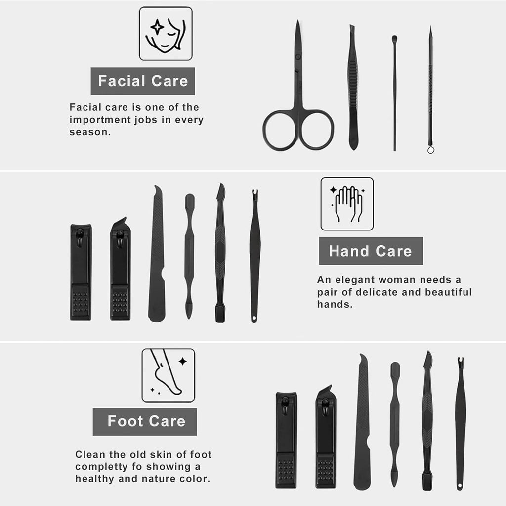 Premium Manicure &amp; Pedicure Kit ? Stainless Steel Nail Clippers Set with Grooming Tools for Hand, Foot &amp; Facial Care ? Travel Case Included ( 10 PCS Creative Smiley Nail Tool Set )