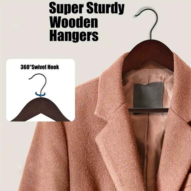 Premium Wooden Hangers ? Pack of 20 Durable Slim Hangers with Pants Bar ? Smooth Finish for Closet Organization (Brown &amp; Light Wood) (With Box)