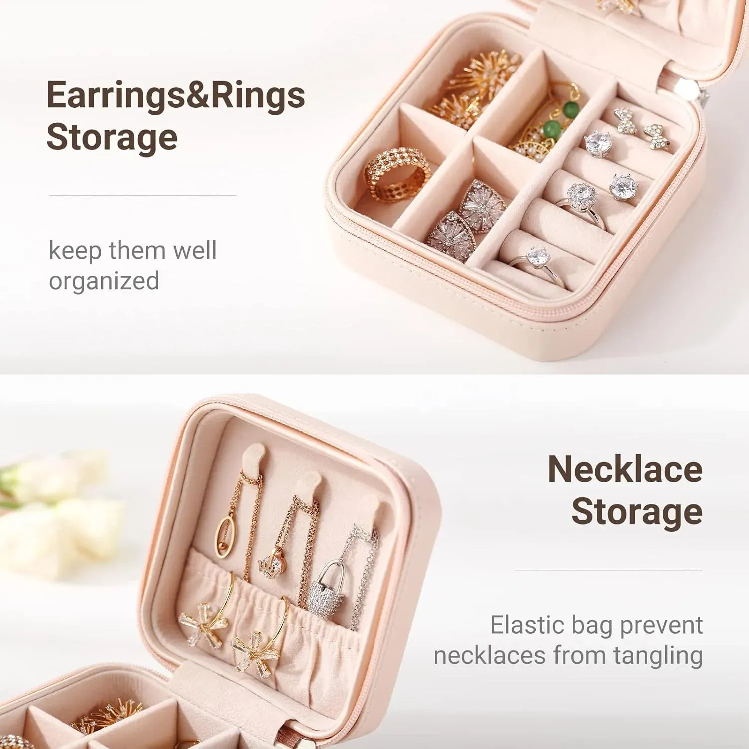 Jewelry Organizer  Box , Mini Jewelry Box Travel PU Leather, Small Jewelry Box Portable Travel Jewelry Box for Rings Earrings Necklace Bracelets Watch Gift for Women Girls | Jewelry Organizer Box 