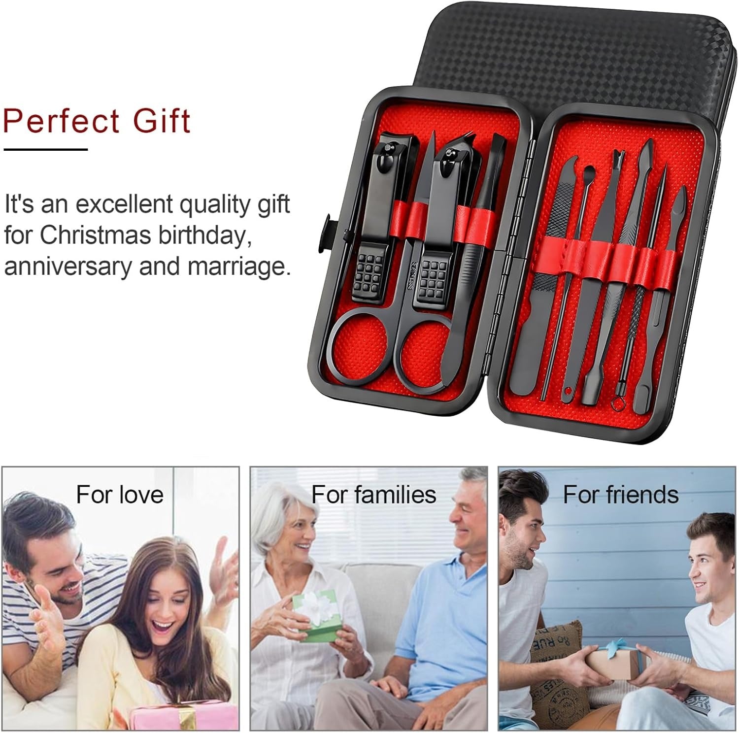 Premium Manicure &amp; Pedicure Kit ? Stainless Steel Nail Clippers Set with Grooming Tools for Hand, Foot &amp; Facial Care ? Travel Case Included ( 10 PCS Creative Smiley Nail Tool Set )