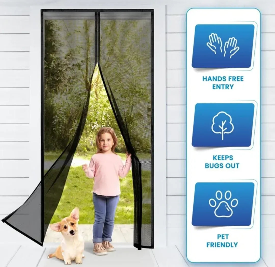Hands-Free Retractable Magic Mesh Screen Door ? Magnetic Closure, Easy Install, Keeps Bugs Out