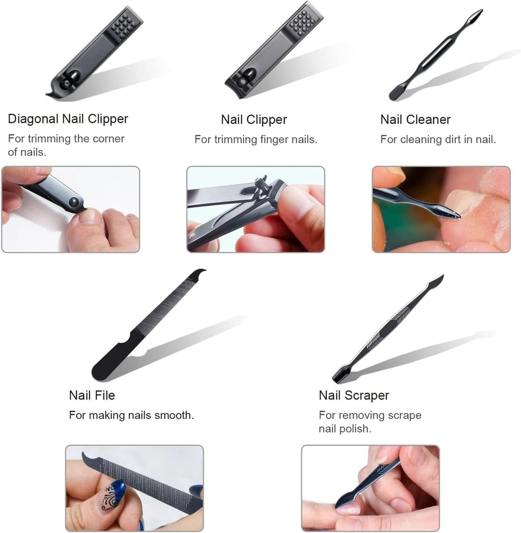 Premium Manicure &amp; Pedicure Kit ? Stainless Steel Nail Clippers Set with Grooming Tools for Hand, Foot &amp; Facial Care ? Travel Case Included ( 10 PCS Creative Smiley Nail Tool Set )