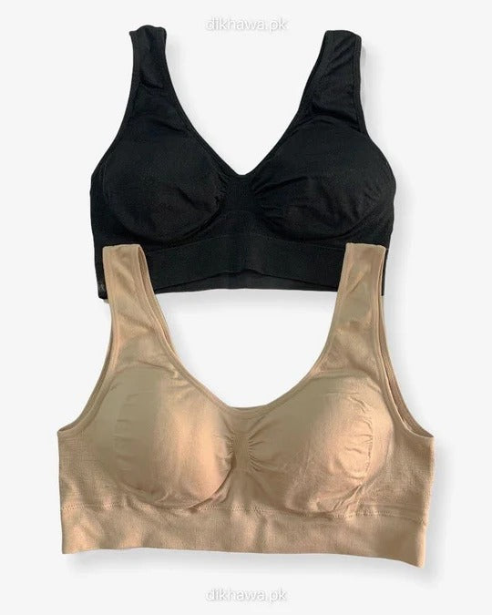 Women's Lycra Sports Bra Set ? Black &amp; Skin | Ideal for Gym, Yoga &amp; Daily Comfort (Pack of 2)