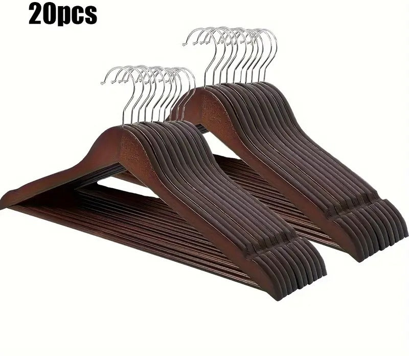 Premium Wooden Hangers ? Pack of 20 Durable Slim Hangers with Pants Bar ? Smooth Finish for Closet Organization (Brown &amp; Light Wood) (With Box)