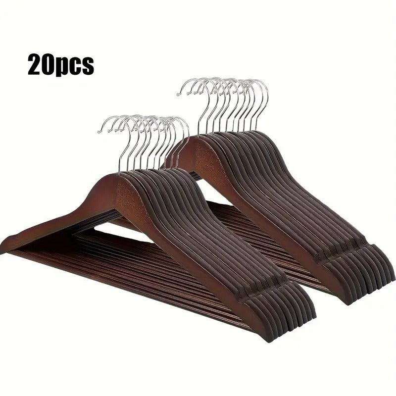 Premium Wooden Hangers ? Pack of 20 Durable Slim Hangers with Pants Bar ? Smooth Finish for Closet Organization (Brown &amp; Light Wood) (With Box)