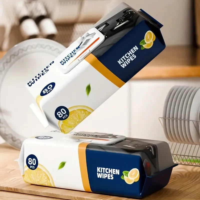 Kitchen Wipes ? Pack of 80 Pieces, Multipurpose Cleaning Wipes for Home and Kitchen Use -Soft and durable material for effective cleaning