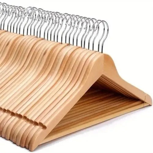 Premium Wooden Hangers ? Pack of 20 Durable Slim Hangers with Pants Bar ? Smooth Finish for Closet Organization (Brown &amp; Light Wood) (With Box)