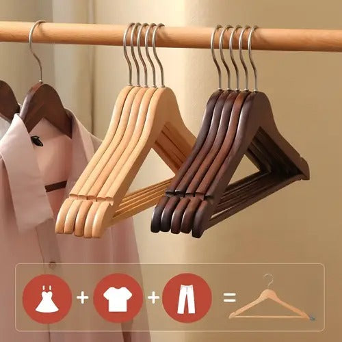 Premium Wooden Hangers ? Pack of 20 Durable Slim Hangers with Pants Bar ? Smooth Finish for Closet Organization (Brown &amp; Light Wood) (With Box)