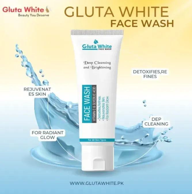 Gluta White Facewash 100ml ? Brightening &amp; Deep Cleansing Formula for Clear, Glowing Skin, Gentle on All Skin Types, Daily Use Quality Face Wash