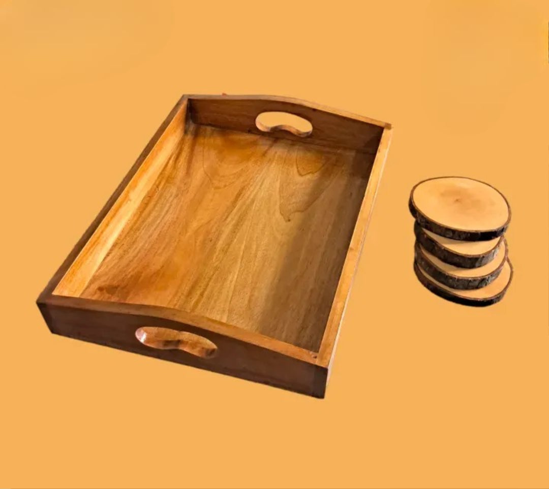 Large Wooden Serving Tray ? Strong, Stylish, and Perfect for Serving Food, Drinks, and Decorating Your Home
