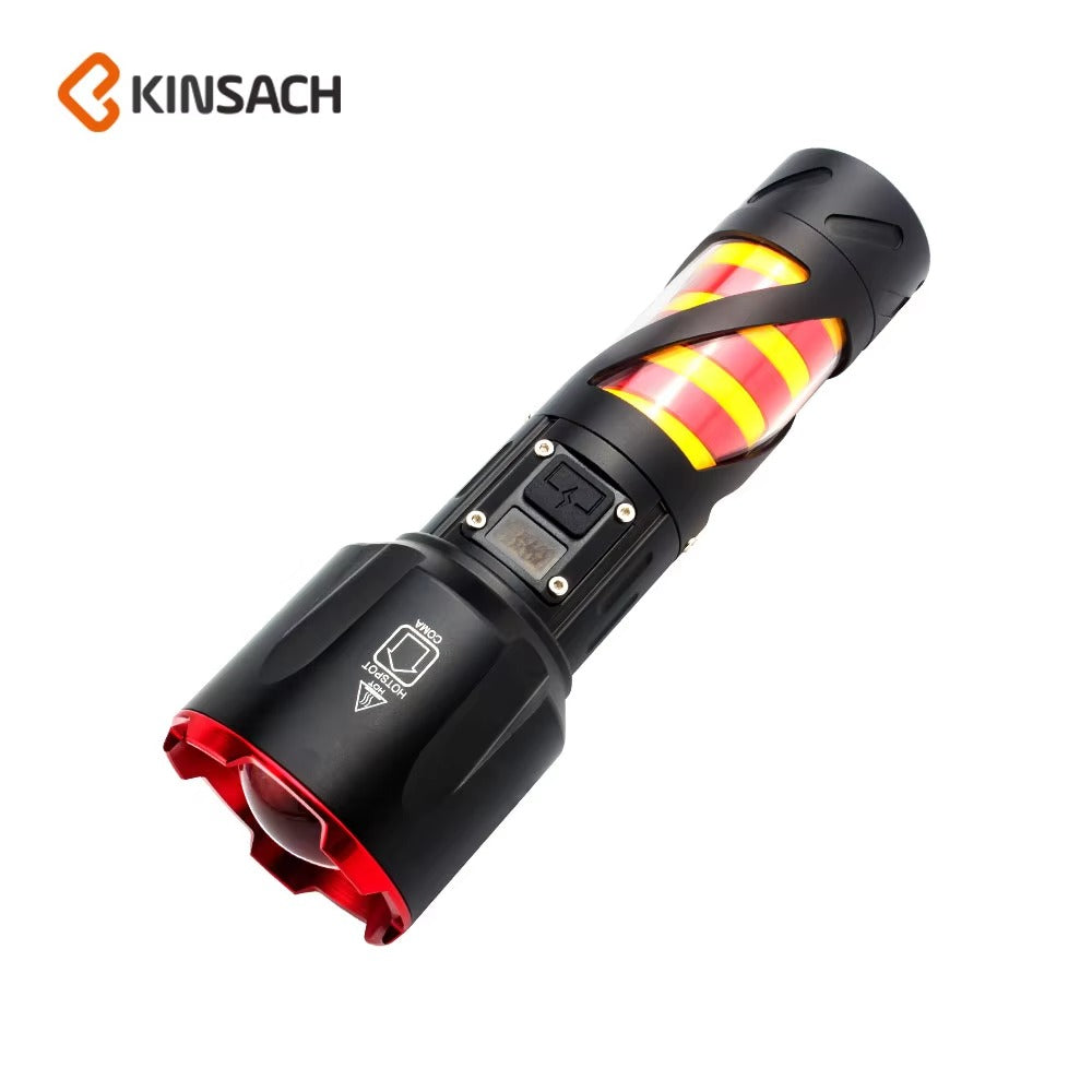 Long Range LED Rechargeable Flashlight ? 26650 Battery, Power Bank Function, Battery Level Display, Zoom