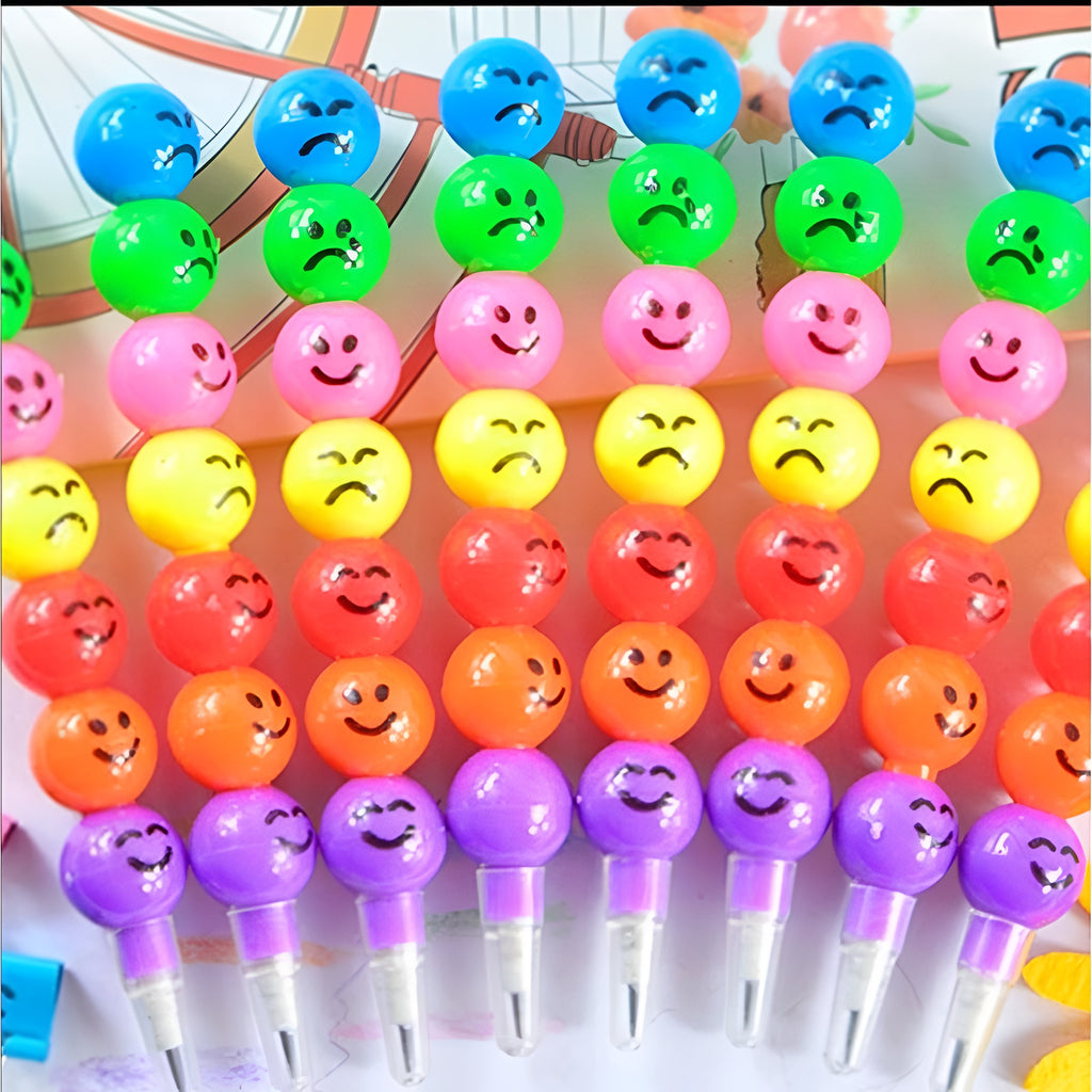4 Pcs Smiley Cartoon Stationery Pencils ? Fun Rainbow Pens with Cute Funny Faces for Kids, Students, and Gifts (Random Color)