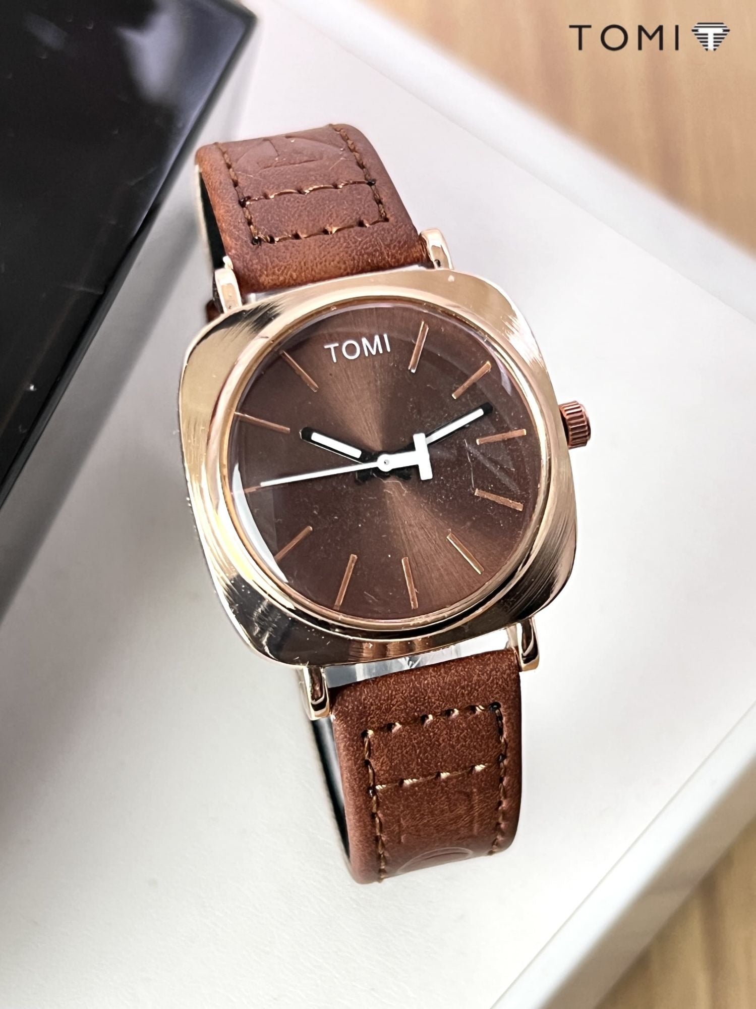 TOMI Original Leather Strap Watch ? Waterproof | Box Included | Elegant Design for Everyday Wear