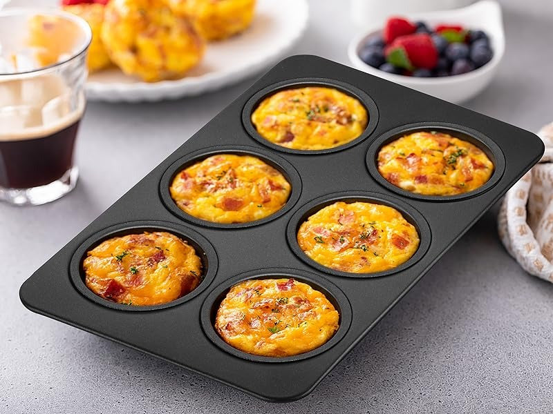 6-Cup Muffin Pan ? Non-Stick Carbon Steel Cupcake Baking Tray | Heavy Duty Standard Bakeware for Muffins, Cakes, Mini Pies &amp; More