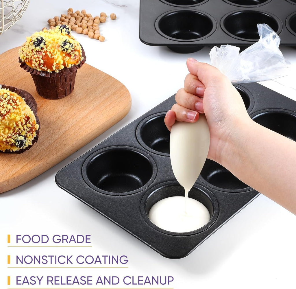 6-Cup Muffin Pan ? Non-Stick Carbon Steel Cupcake Baking Tray | Heavy Duty Standard Bakeware for Muffins, Cakes, Mini Pies &amp; More