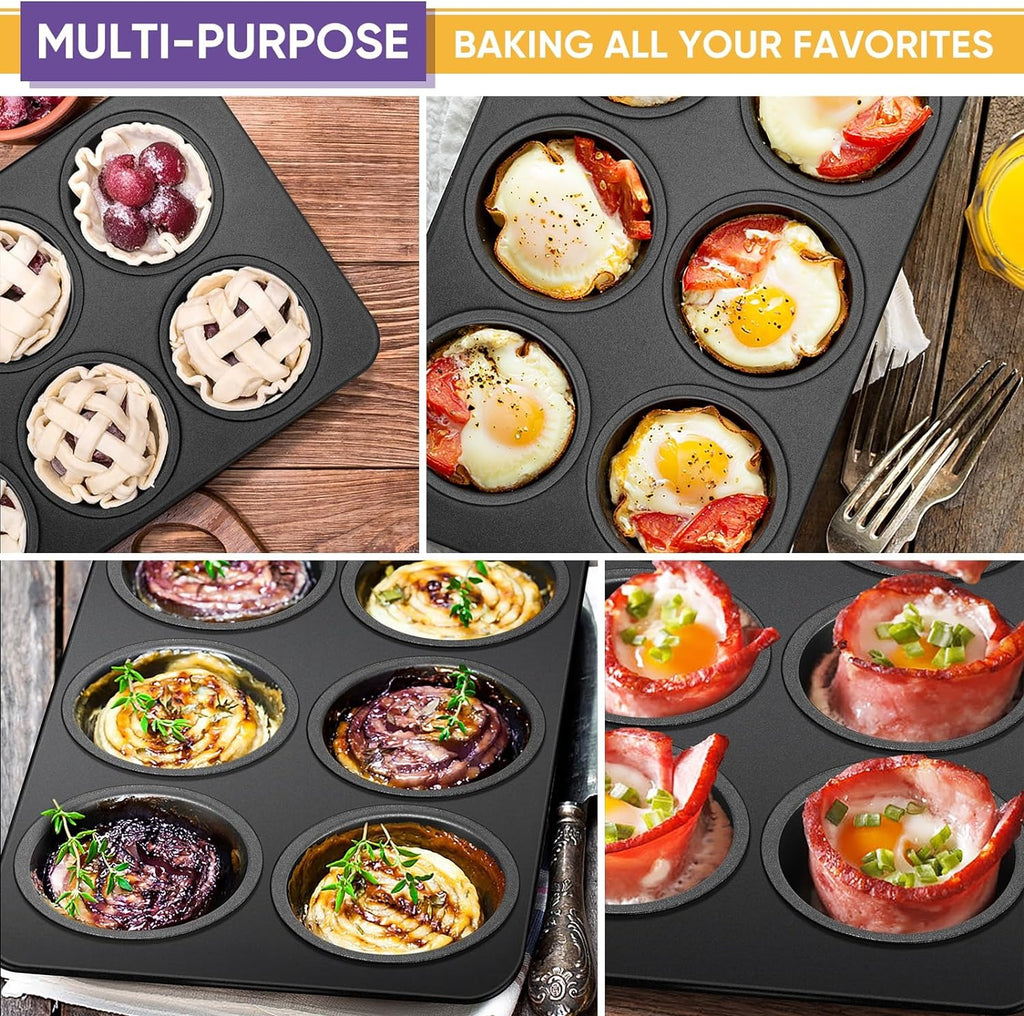 6-Cup Muffin Pan ? Non-Stick Carbon Steel Cupcake Baking Tray | Heavy Duty Standard Bakeware for Muffins, Cakes, Mini Pies &amp; More