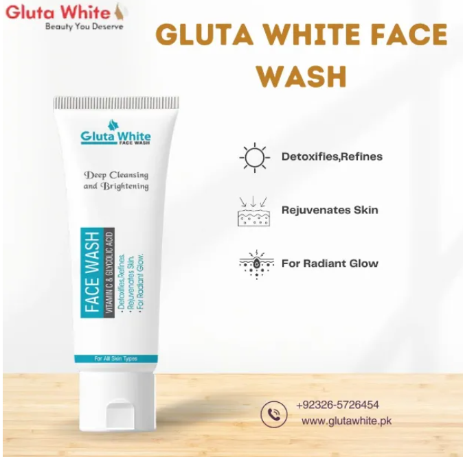 Gluta White Facewash 100ml ? Brightening &amp; Deep Cleansing Formula for Clear, Glowing Skin, Gentle on All Skin Types, Daily Use Quality Face Wash